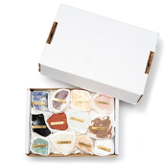 Rough Stone Gemstone Collection Box w/ Rock Names Kids Gift Beginner Crystal Set - Picture 5 of 6